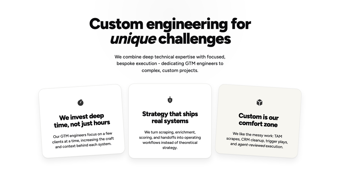 Agentic GTM Systems cover showing custom engineering principles in three cards